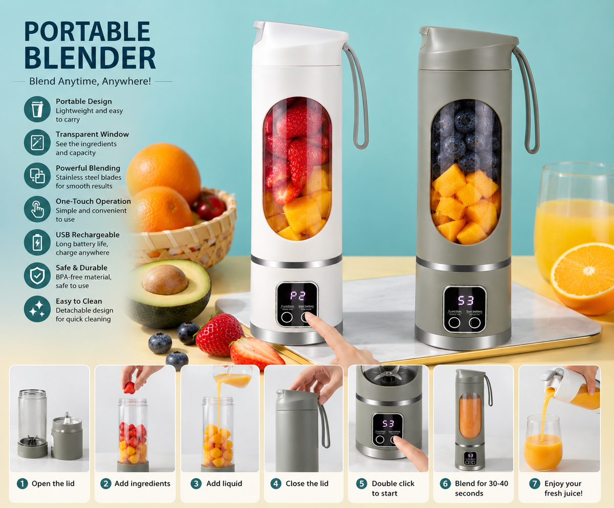 Portable Juicer – Rechargeable Mini Blender for Fresh Drinks