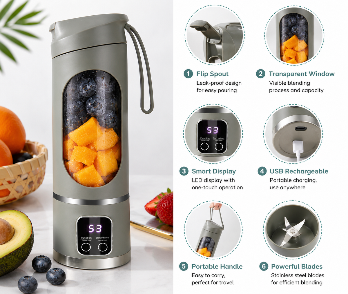 Portable Juicer – Rechargeable Mini Blender for Fresh Drinks