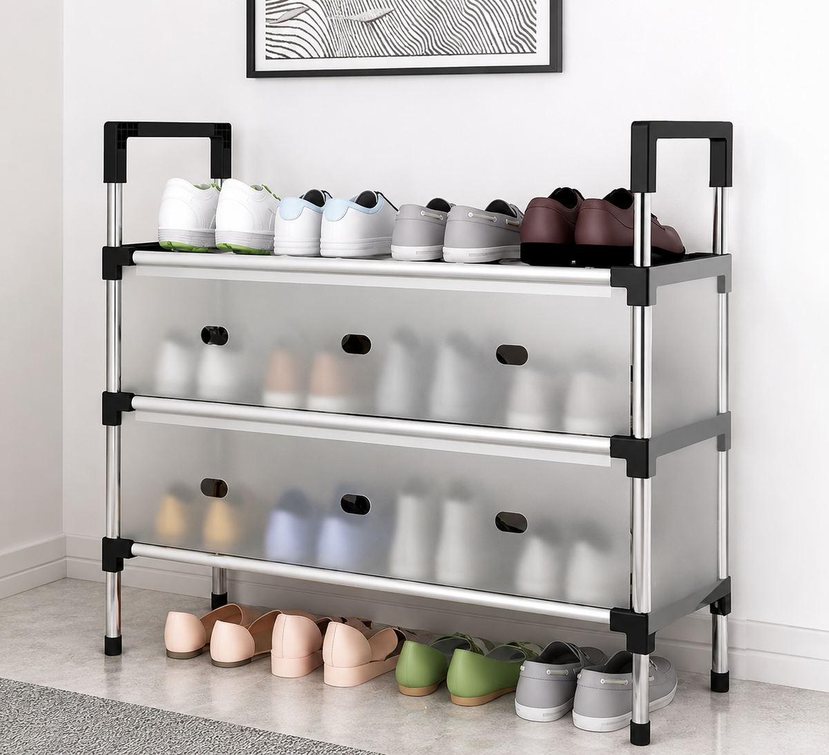 3-Tier Shoe Rack Organizer – Space-Saving Portable Shoe Storage Stand for Home, Bedroom & Entryway