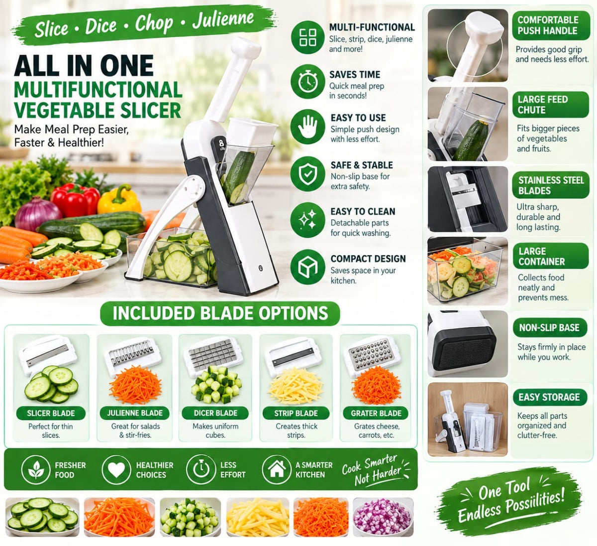 Multifunctional Stainless Steel Vegetable Cutter – Manual Vegetable Chopper, Slicer & Food Preparation Tool